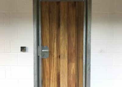 Tack Room Door with an Internal Opening and Galvanised External Flashings in Hardwood